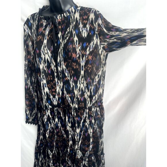 Vici Midi Shift Chiffon Abstract Flowy Dress Size L Chic Oversized Black Blue - Picture 3 of 10